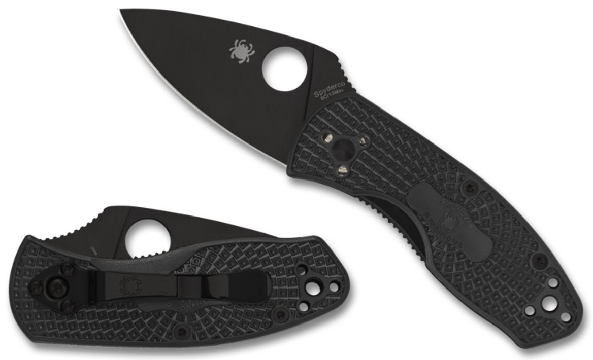 SPYDERCO AMBITIOUS LIGHTWEIGHT BLACK BLADE PLAINEDGE FOLDING KNIFE