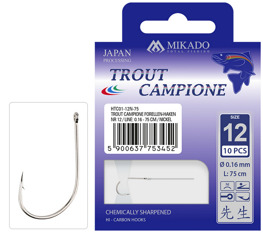 MIKADO TROUT CAMPIONE HOOK WITH LEADER 100 CM 10 PCS
