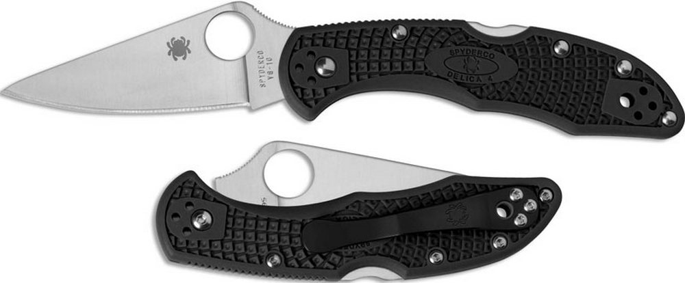 SPYDERCO DELICA 4 LIGHTWEIGHT BLACK FLAT GROUND PLAINEDGE FOLDING KNIFE